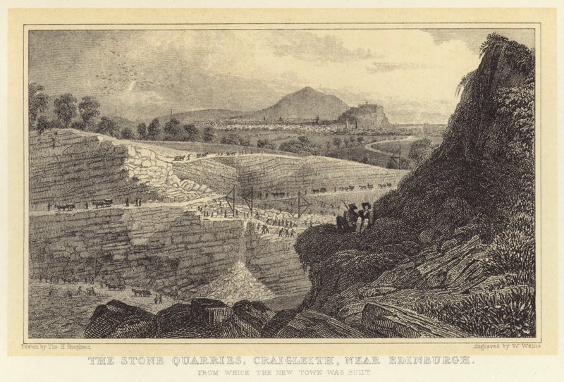 Kamieniołomy, Craigleith k. Edynburga, z których zbudowano Nowe Miasto (rycina) autorstwa Thomas Hosmer (after) Shepherd