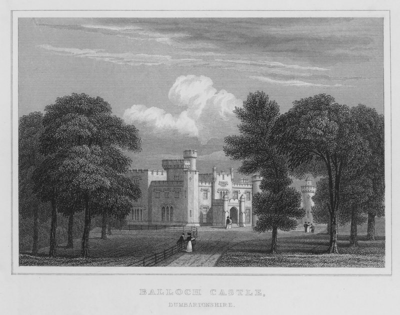 Zamek Balloch, Dumbartonshire (grawerowanie) autorstwa Thomas Hosmer Shepherd