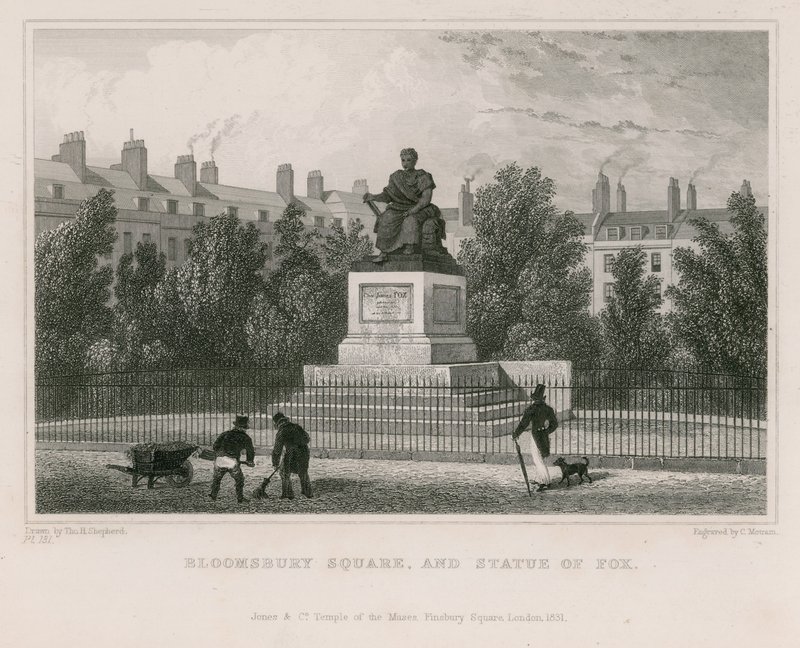 Bloomsbury Square i pomnik Fox autorstwa Thomas Hosmer Shepherd