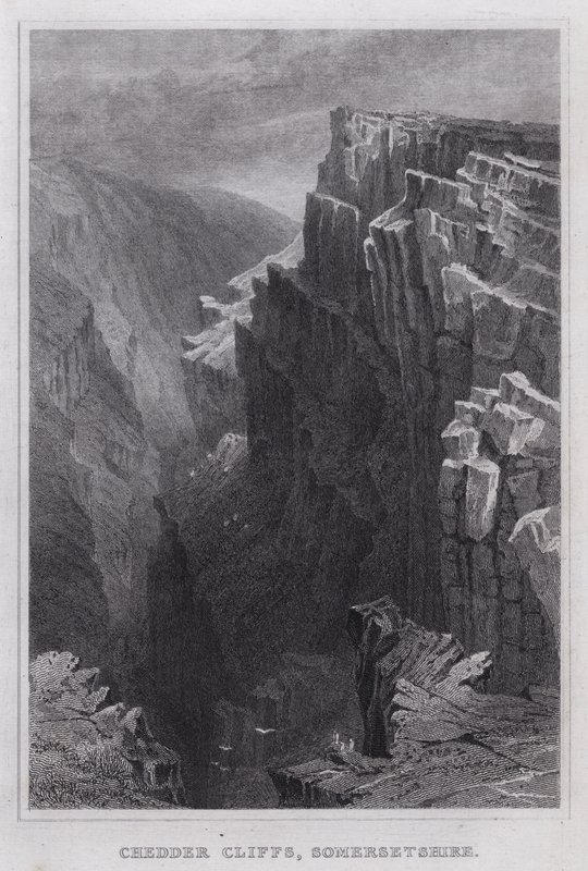 Klify Cheddar, Somersetshire (grawerowanie) autorstwa Thomas Hosmer Shepherd