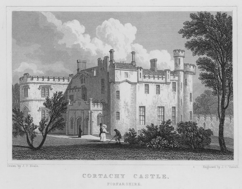 Zamek Cortachy, Forfarshire (grawerowanie) autorstwa Thomas Hosmer Shepherd