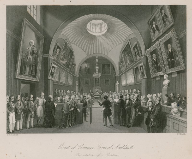 Sąd Rady Wspólnej, Guildhall, Londyn; Prezentacja petycji autorstwa Thomas Hosmer Shepherd