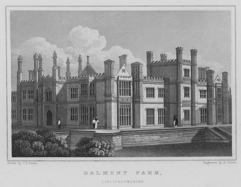 Dalmeny Park, Linlithgowshire (grawerowanie) autorstwa Thomas Hosmer Shepherd
