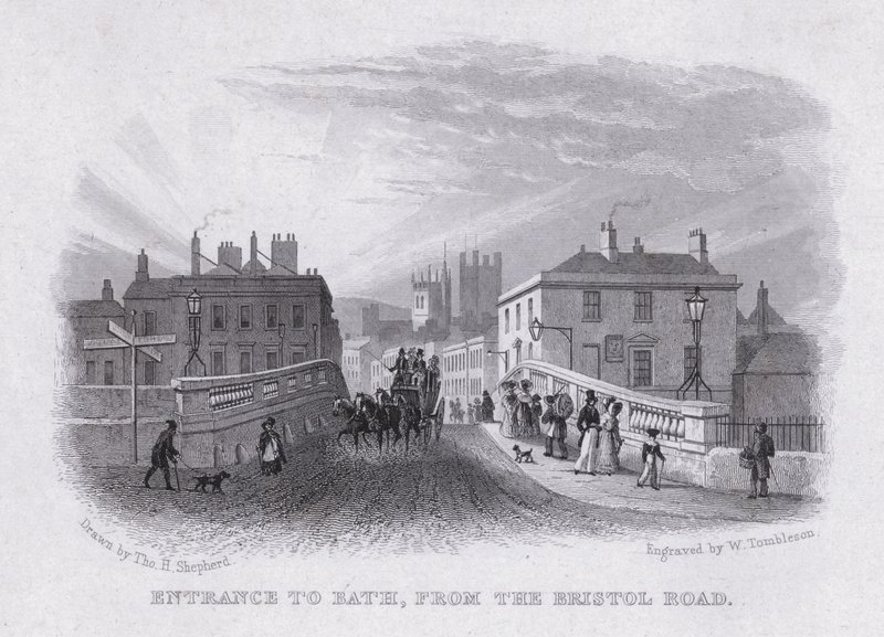 Wejście do Bath od strony Bristol Road (grawerowanie) autorstwa Thomas Hosmer Shepherd