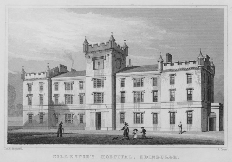 Szpital Gillespie, Edynburg (grawerowanie) autorstwa Thomas Hosmer Shepherd