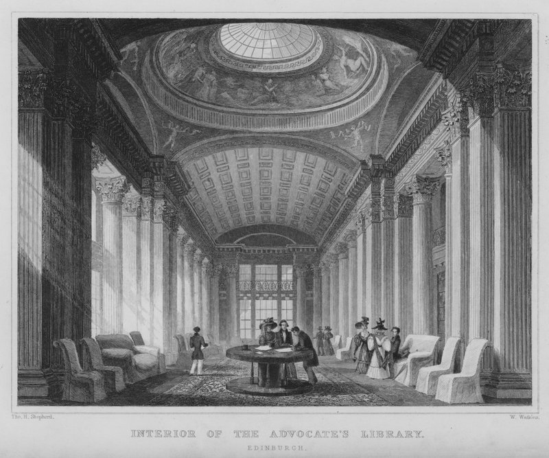 Wnętrze Biblioteki Adwokackiej w Edynburgu (grafika) autorstwa Thomas Hosmer Shepherd