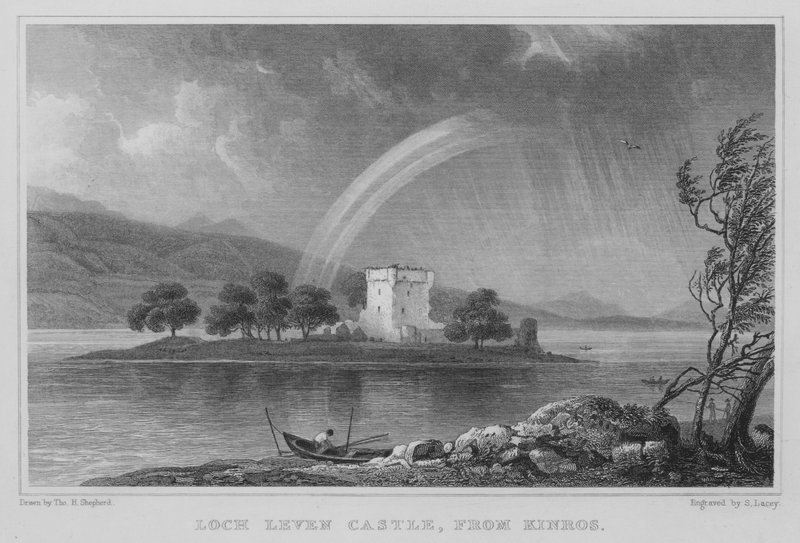 Zamek Loch Leven, z Kinros (rycina) autorstwa Thomas Hosmer Shepherd