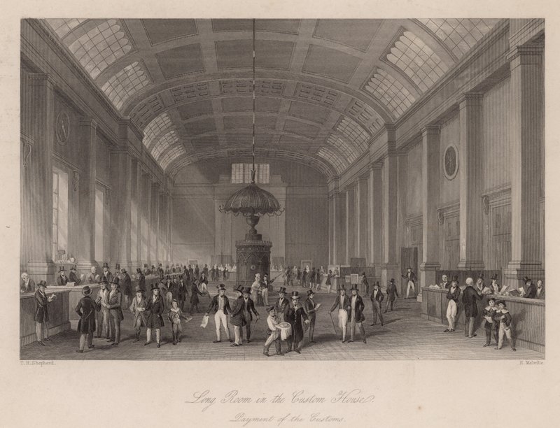 Long Room w Urzędzie Celnym w Londynie na opłacenie cła autorstwa Thomas Hosmer Shepherd