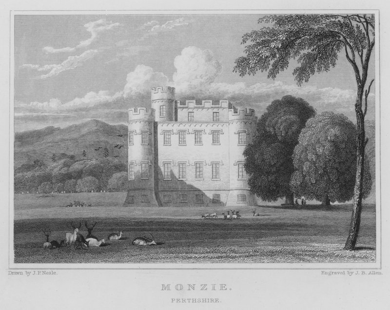 Monzie, Perthshire (grawerowanie) autorstwa Thomas Hosmer Shepherd
