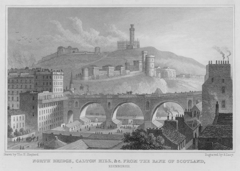 North Bridge, Calton Hill itp. z Banku Szkocji w Edynburgu (rycina) autorstwa Thomas Hosmer Shepherd