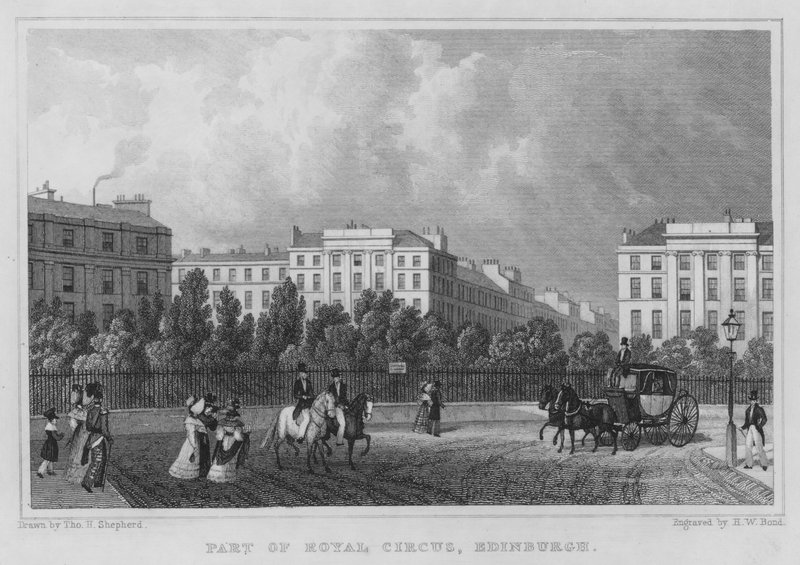 Część Royal Circus w Edynburgu (grafika) autorstwa Thomas Hosmer Shepherd