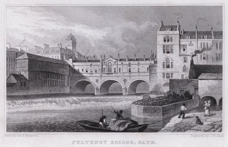 Pulteney Bridge, Bath (grawerowanie) autorstwa Thomas Hosmer Shepherd