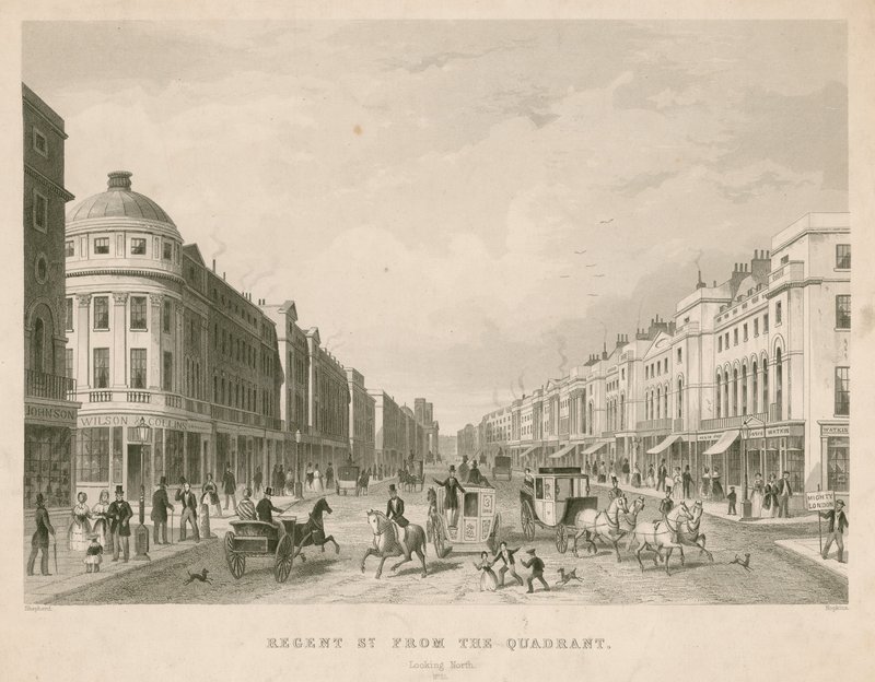 Regent Street, Londyn, od strony Quadrant, patrząc na północ autorstwa Thomas Hosmer Shepherd