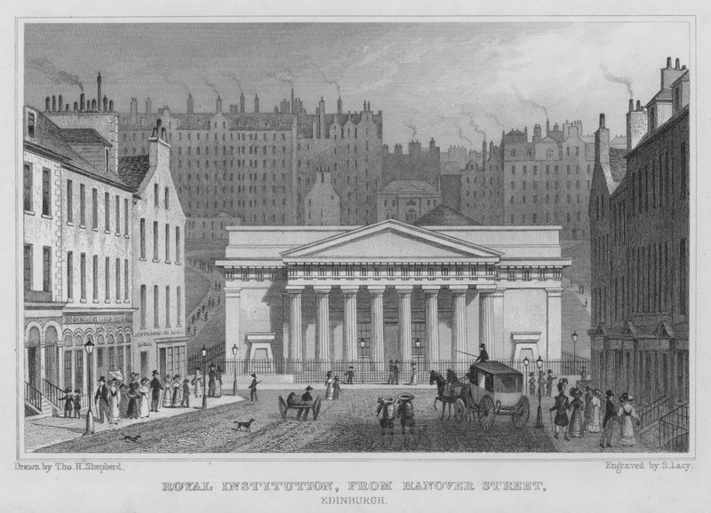 Royal Institution, od Hanover Street, Edynburg (grawerowanie) autorstwa Thomas Hosmer Shepherd