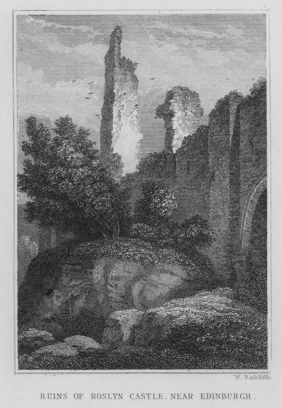 Ruiny zamku Roslyn koło Edynburga (rycina) autorstwa Thomas Hosmer Shepherd
