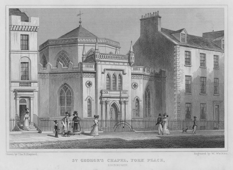 Kaplica św. Jerzego, York Place, Edynburg (grawerowanie) autorstwa Thomas Hosmer Shepherd