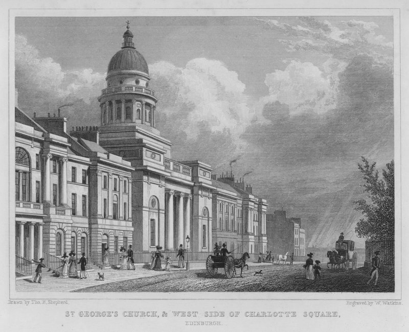 Kościół św. Jerzego i West Side of Charlotte Square w Edynburgu (grawerowanie) autorstwa Thomas Hosmer Shepherd
