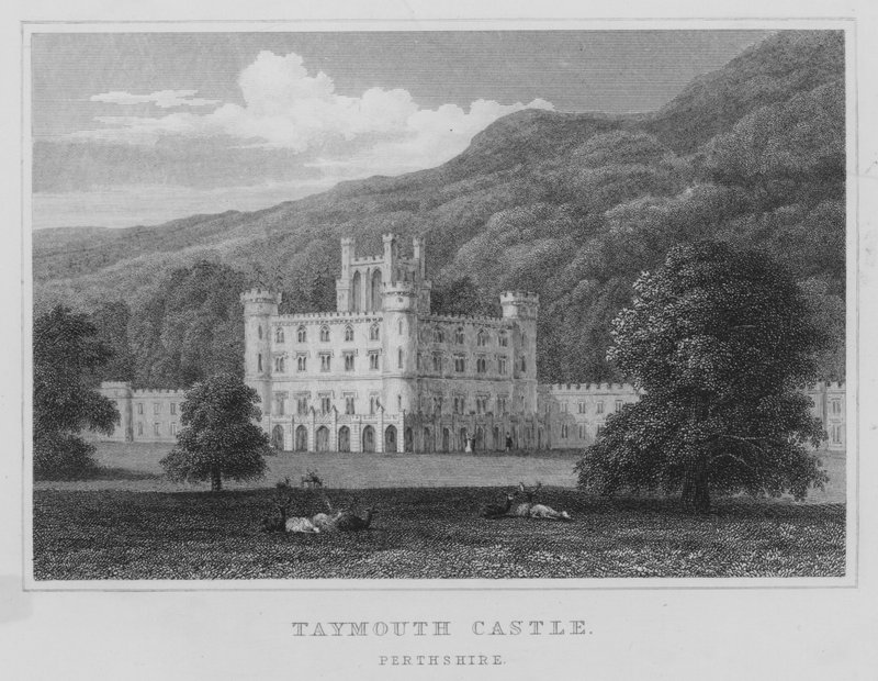 Zamek Taymouth, Perthshire (grawerowanie) autorstwa Thomas Hosmer Shepherd