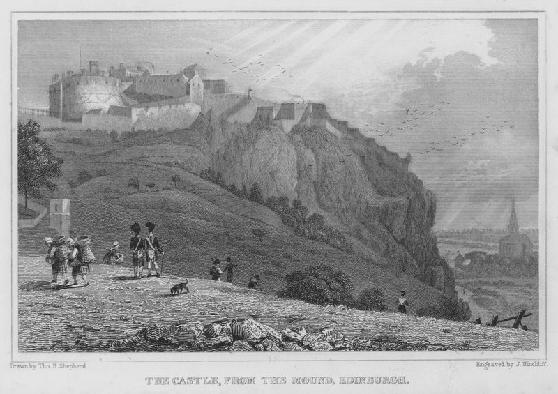 Zamek, z kopca, Edynburg (rycina) autorstwa Thomas Hosmer Shepherd
