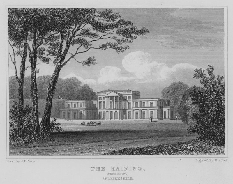 Haining, Front Północny, Selkirkshire (grawerowanie) autorstwa Thomas Hosmer Shepherd