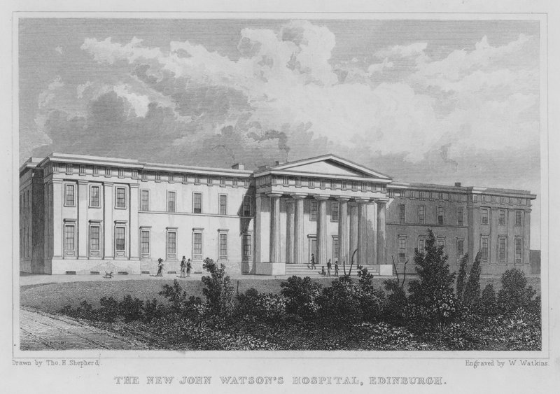 Nowy Szpital Johna Watsona w Edynburgu (grawerowanie) autorstwa Thomas Hosmer Shepherd