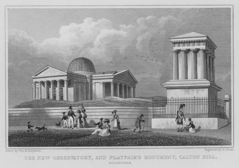 Nowe Obserwatorium i Pomnik Playfair, Calton Hill, Edynburg (rycina) autorstwa Thomas Hosmer Shepherd