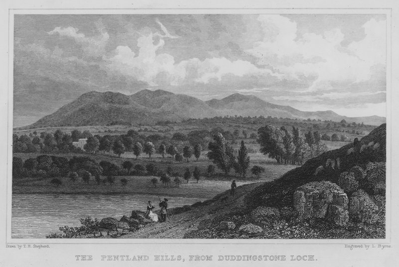 Wzgórza Pentland, z Duddingstone Loch (grawerowanie) autorstwa Thomas Hosmer Shepherd