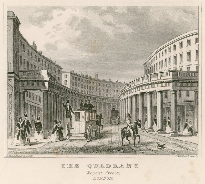 Kwadrant, Regent Street, Londyn autorstwa Thomas Hosmer Shepherd