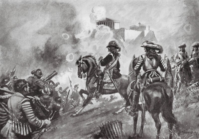 Francesco Morosini bombardujący Partenon autorstwa Thomas Hutchison Peddie