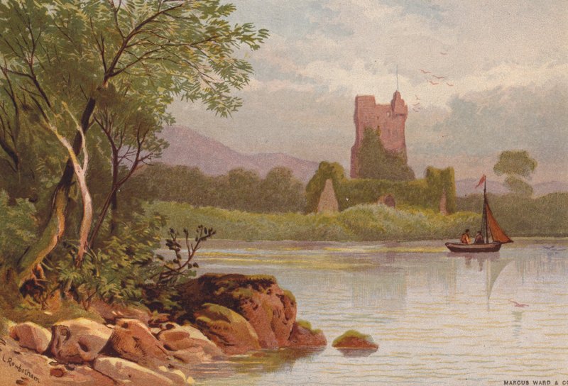 Killarney Lakes, Ross Castle (kolor lito) autorstwa Thomas Leeson the Elder Rowbotham