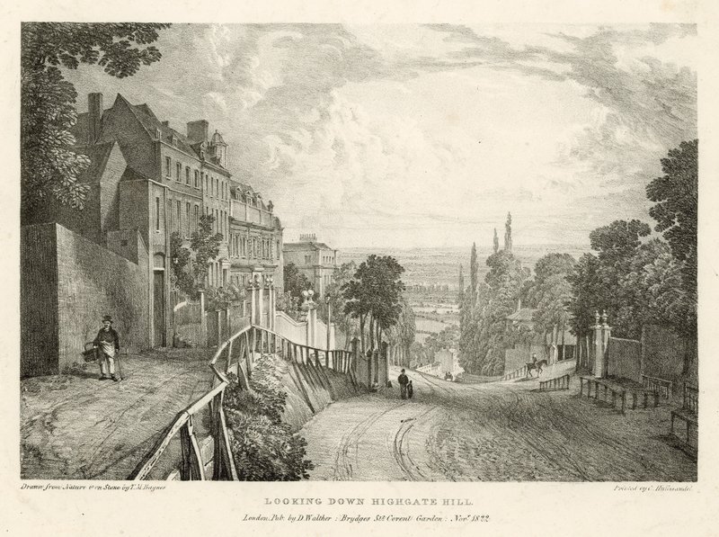 Patrząc w dół Highgate Hill, Londyn autorstwa Thomas Mann Baynes