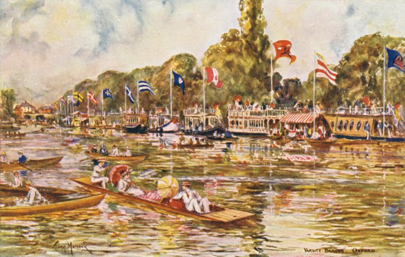 Tamiza: Barki Varsity, Oxford (kolorowa litografia) autorstwa Thomas Maybank