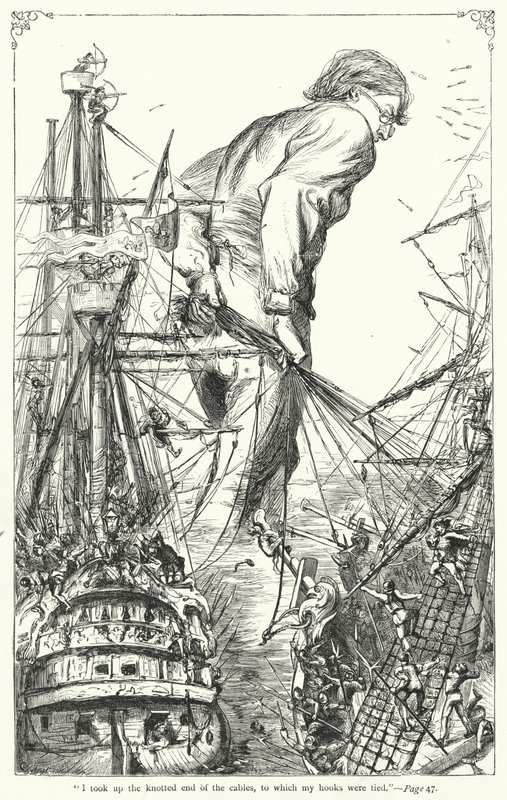 Ilustracja do Podróży Guliwera autorstwa Jonathana Swifta (rycina) autorstwa Thomas Morten