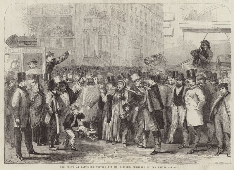 Tłum w Baltimore czekający na pana Lincolna. autorstwa Thomas Nast