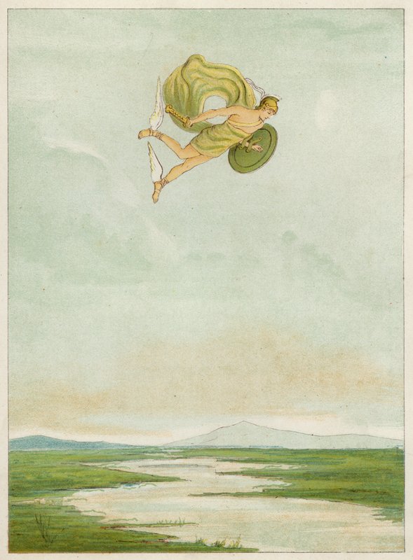 Perseusz leci, by zabić Gorgona (kolor lito) autorstwa Thomas Ralph Spence