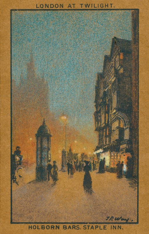 Londyn o zmierzchu: Holborn Bars, Staple Inn (kolorowa litografia) autorstwa Thomas Robert Way