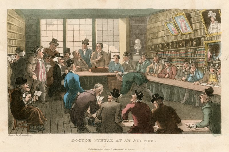 Doctor Syntax na aukcji autorstwa Thomas Rowlandson