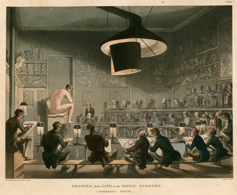 Czerpiąc z życia w Royal Academy, Somerset House, Strand, Londyn autorstwa Thomas Rowlandson