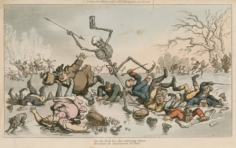Na kruchym lodzie, wirująca łyżwa, staje się narzędziem losu autorstwa Thomas Rowlandson