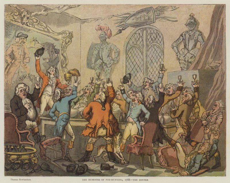 Humory o polowaniu na lisy, 1788, Kolacja (chromolitho) autorstwa Thomas Rowlandson