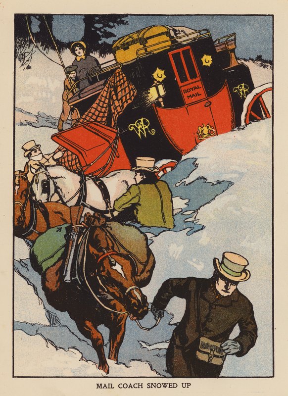 Wagon pocztowy zaśnieżony (kolorowa litografia) autorstwa Thomas Somerfield