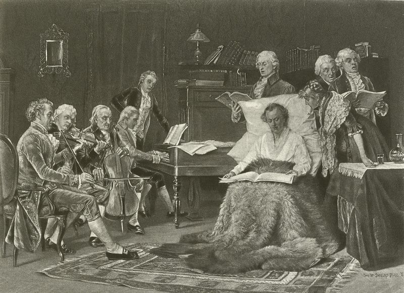Mozart śpiewa swoje Requiem (wklęsłodruk) autorstwa Thomas W. Shields