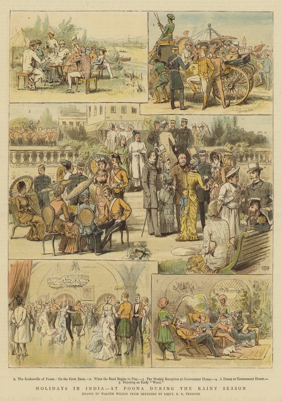 Wakacje w Indiach, w Poona w porze deszczowej (chromolitho) autorstwa Thomas Walter Wilson