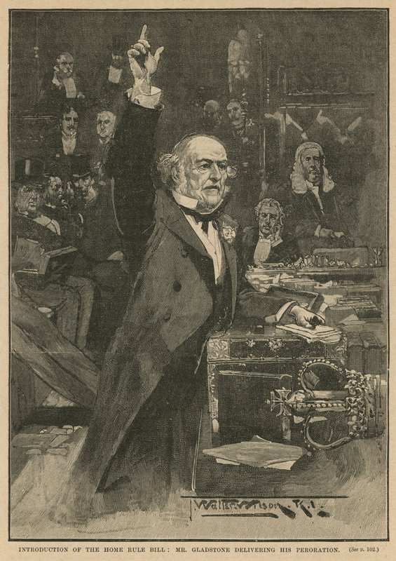 Wprowadzenie ustawy o zasadach panujących w domu — pan Gladstone wygłasza swoje przemówienie autorstwa Thomas Walter Wilson
