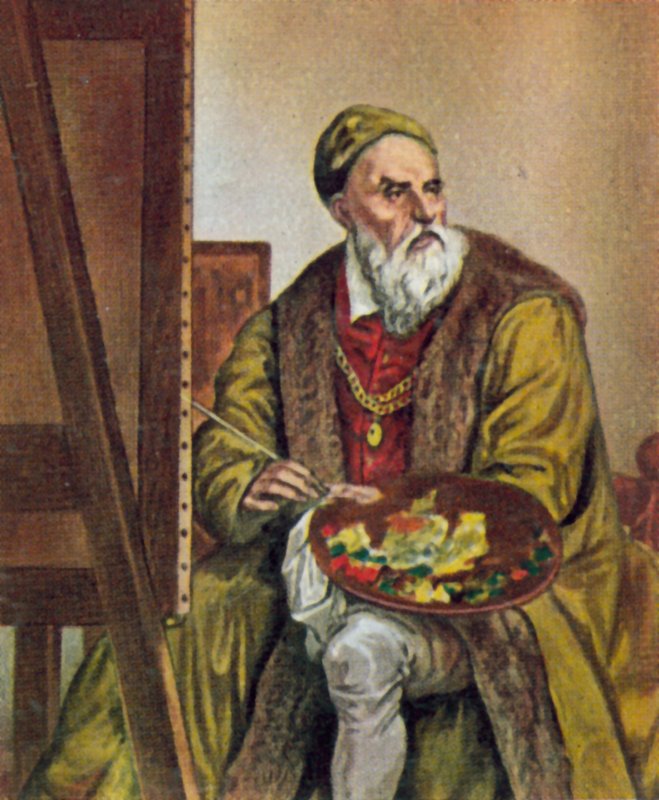 Tycjan, włoski artysta (litografia barwna) autorstwa Titian (c.1488-1576) (after)