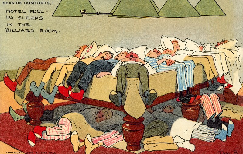 Hotel Full, Pa śpi w sali bilardowej (chromolitho) autorstwa Tom Browne