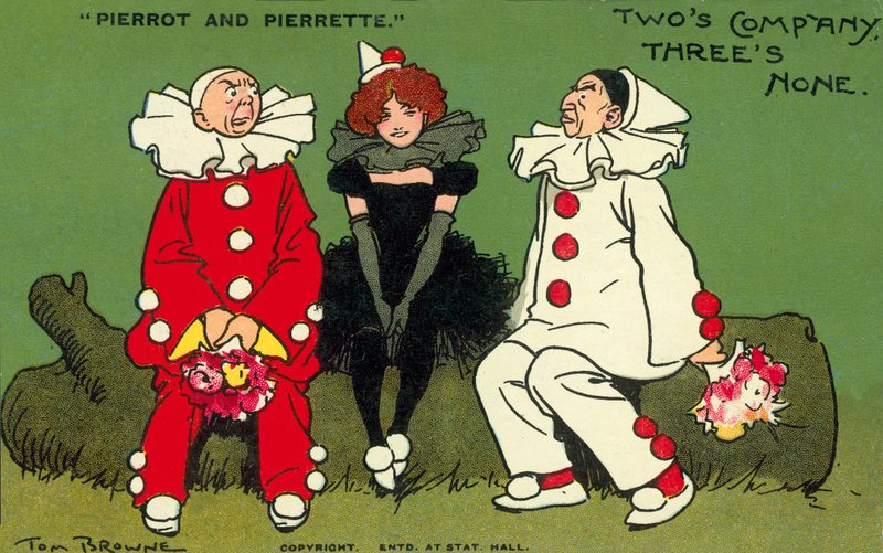 Pierrot i Pierrette (kolorowa litografia) autorstwa Tom Browne