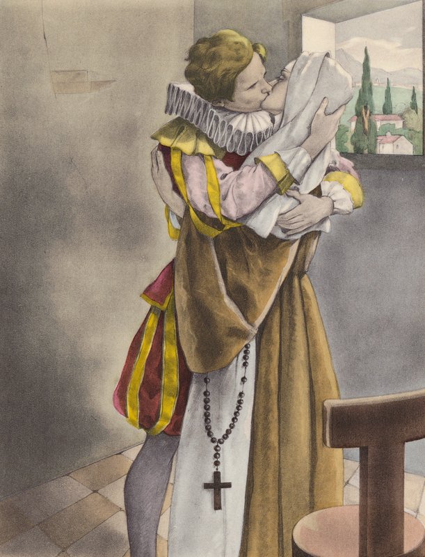 Ilustracja Brunelleschiego do Contes et Nouvelles de La Fontaine (kolorowa litografia) autorstwa Umberto (after) Brunelleschi