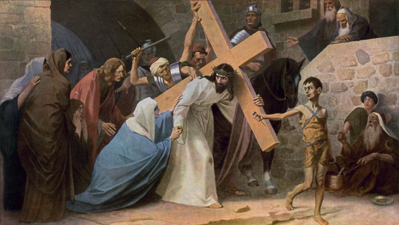 Jezus spotyka swoją matkę, Maryję, niosąc swój krzyż autorstwa Unbekannt Unbekannt