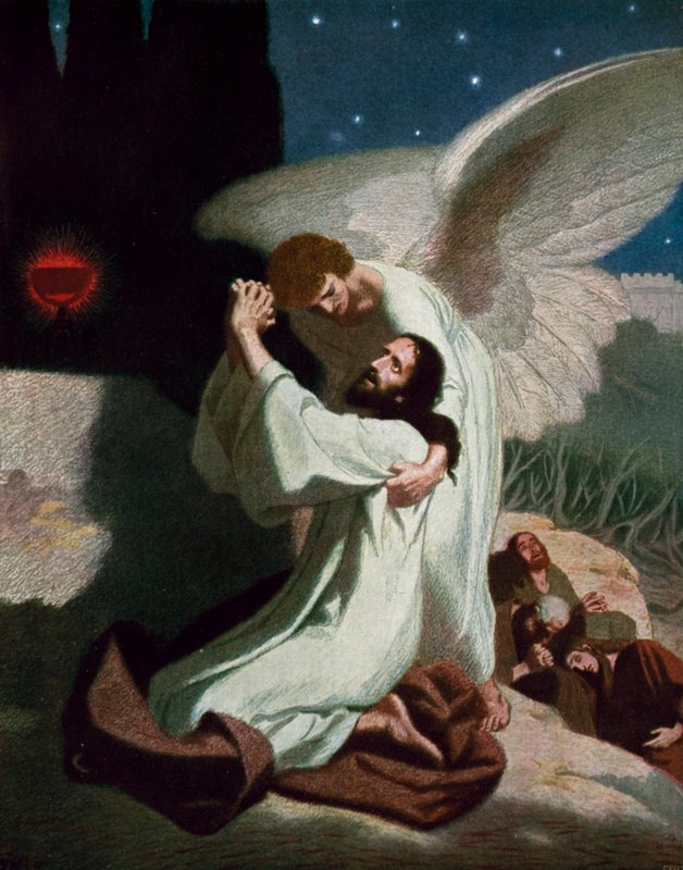 Anioł dający Jezusowi siłę podczas konania w ogrodzie Getsemane autorstwa Unbekannt Unbekannt